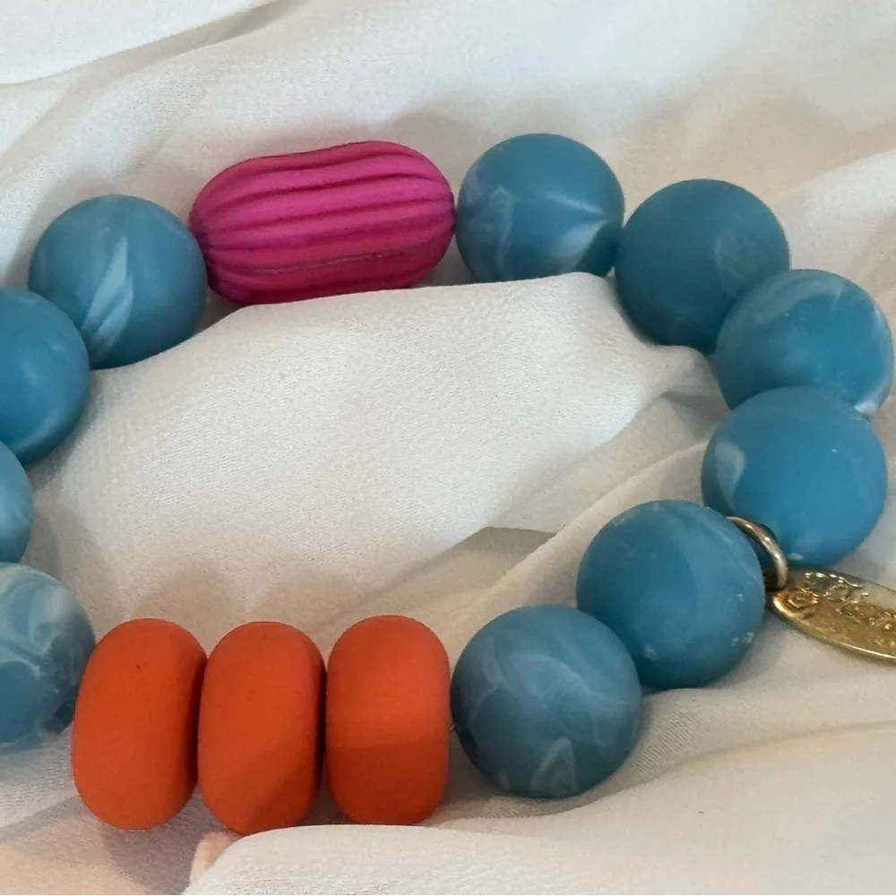 Plunder Silicone Bead Bracelet - Blue, Orange & Pink - Picture 2 of 3